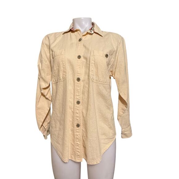 VTG Anne Marie Linen Blend Button Up Shirt Pale Yellow Fall Floral Print SM USA - Picture 2 of 9
